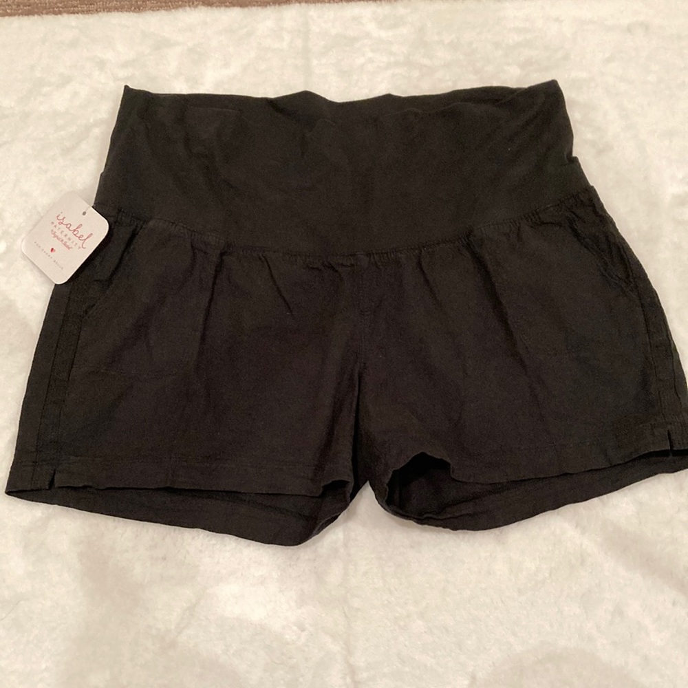 Black linen pregnancy shorts, Sz L